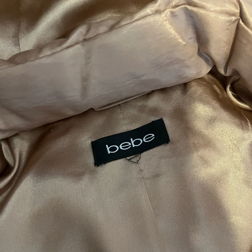 bebe Metallic Champagne Long Puffer Coat with Hood - Picture 2 of 2